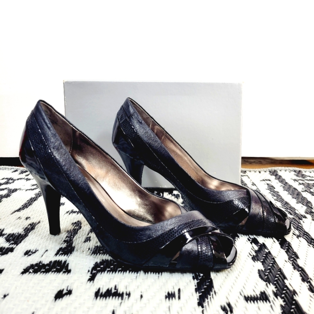 Worthington Open Toe 3" Black Heels, Size 10